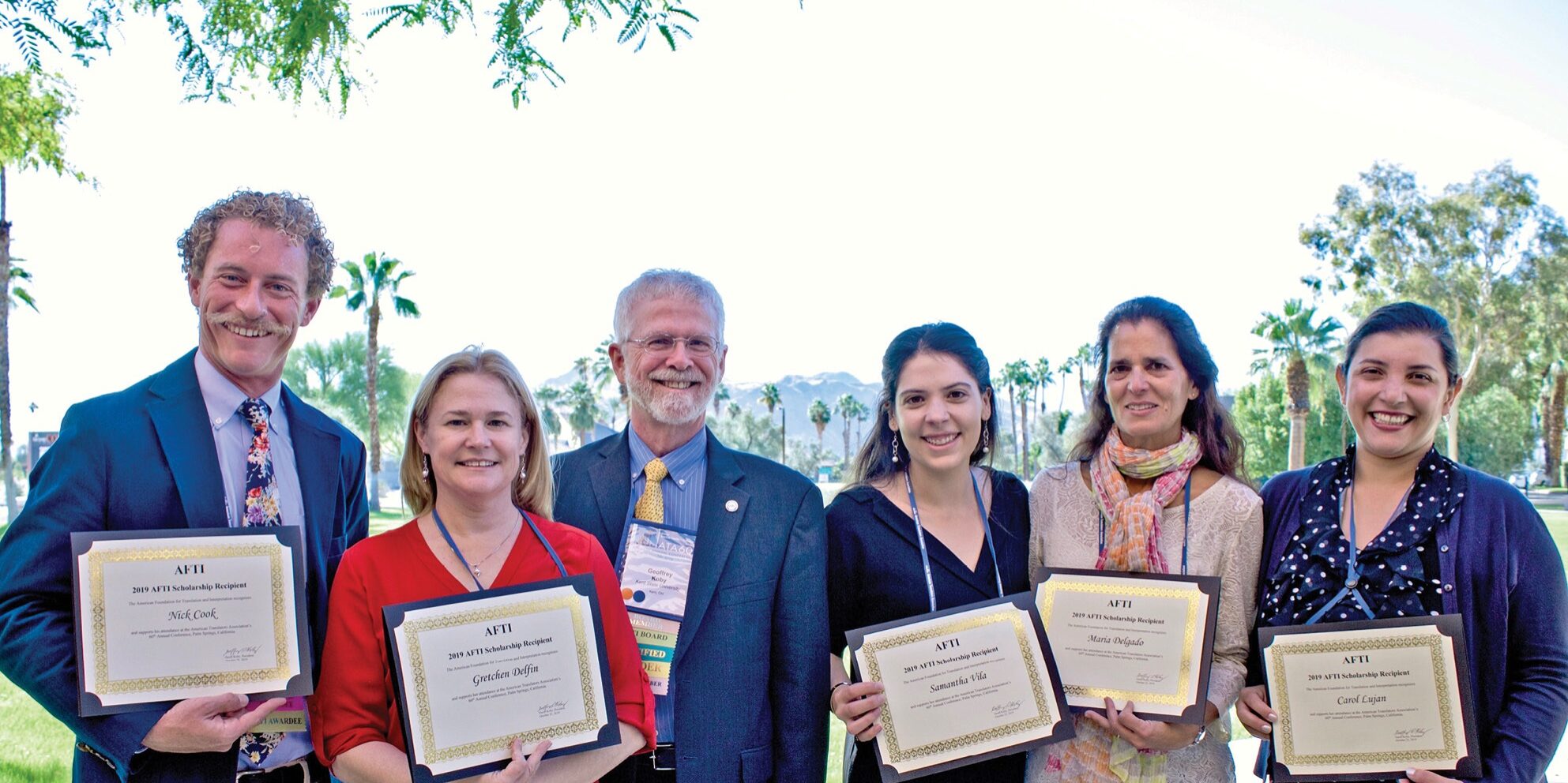 feature images7 (From Left) 2019 AFTI scholarship recipients Nick Cook, Gretchen Delfin, AFTI President Geoff Koby, Samantha Vila, Maria Delgado, and Carol Lujan